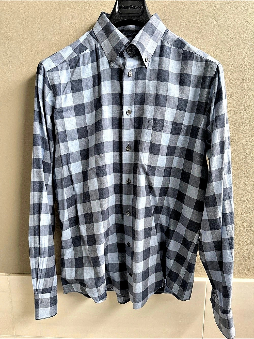 Eton Slim Fit Blue Checked Button Down Shirt Size Medium